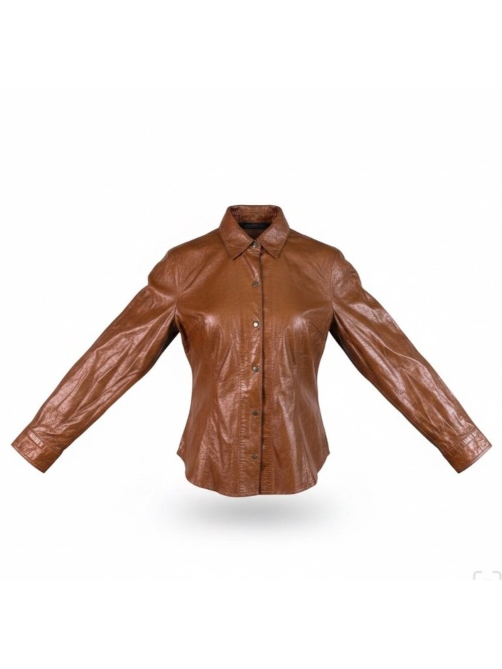 Express Womens Brown Genuine Leather Button-Up Shirt Jacket Size 9/10